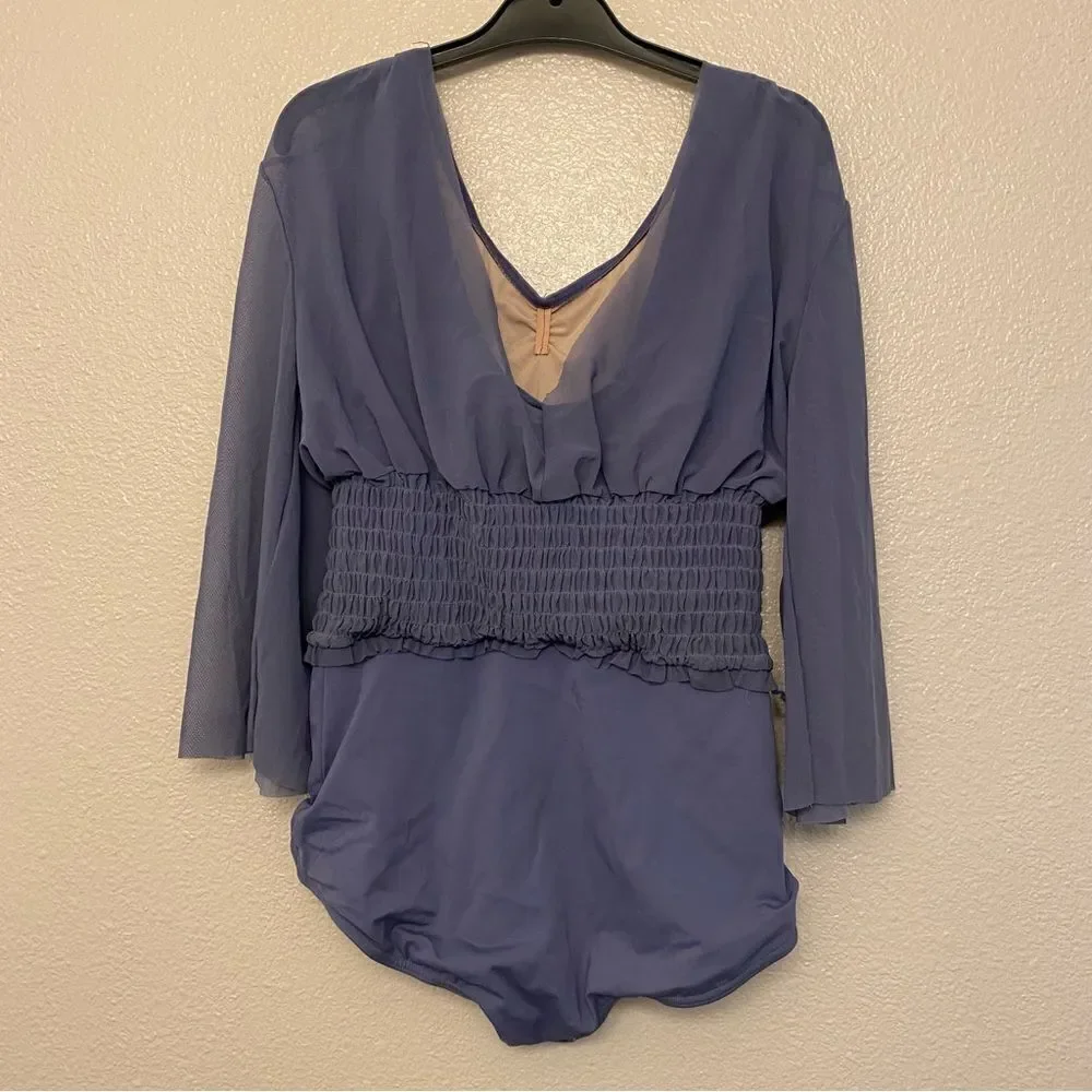 Weissman Balera dance costume blue Smocked Flutter Sleeve Leotard MT12218 MA